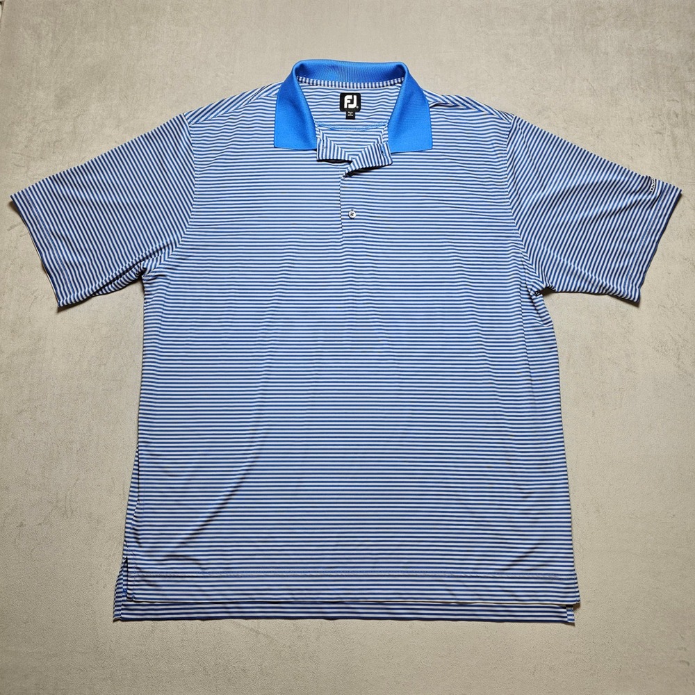 FootJoy Mens Striped Golf Polo Shirt Blue White XXL Performance Short Sleeve